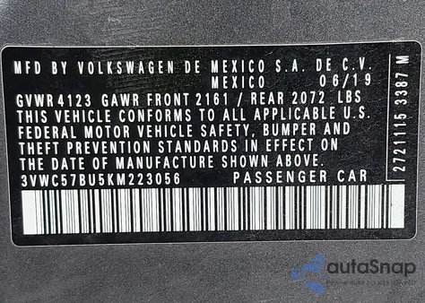 2019 Volkswagen Jetta 1.4T R-Line/1.4T S/1.4T Se из США, поврежденный, VIN 3VWC57BU5KM223056